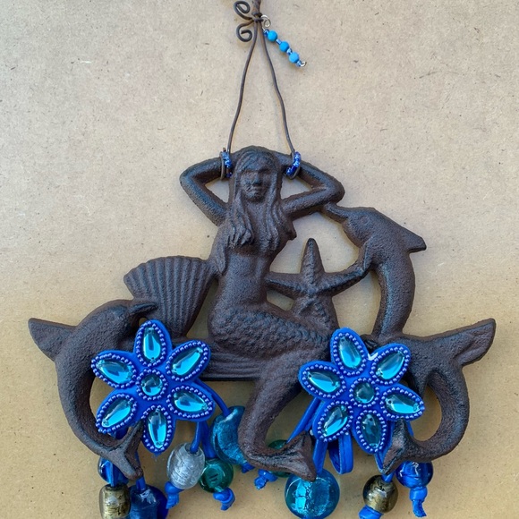 Mermaid, Dolphins & Blue Anemones Sun Catcher Mobile with Foiled Blown Glass - Picture 8 of 13